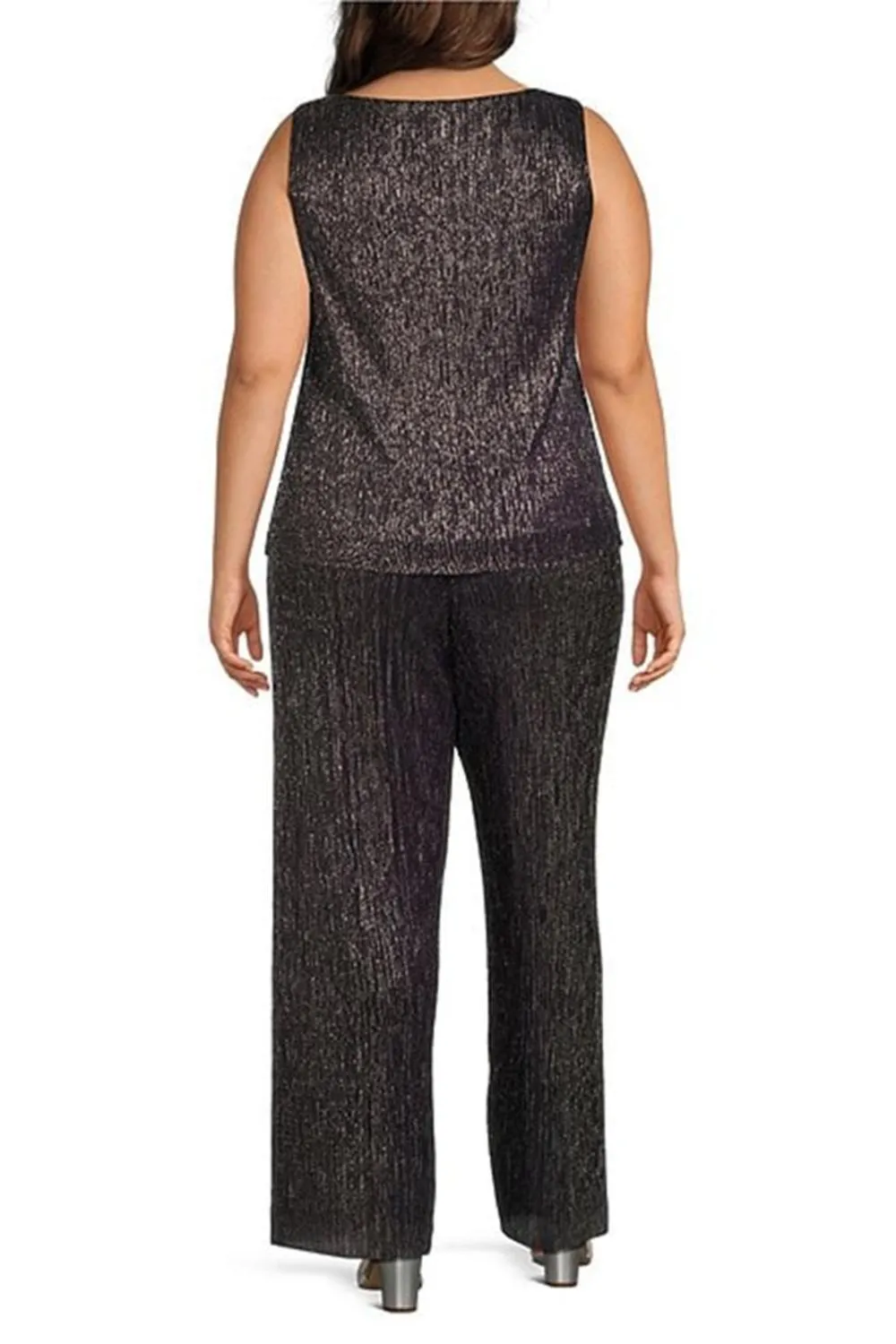 3-Piece Metallic Evening Pants Set In Plum