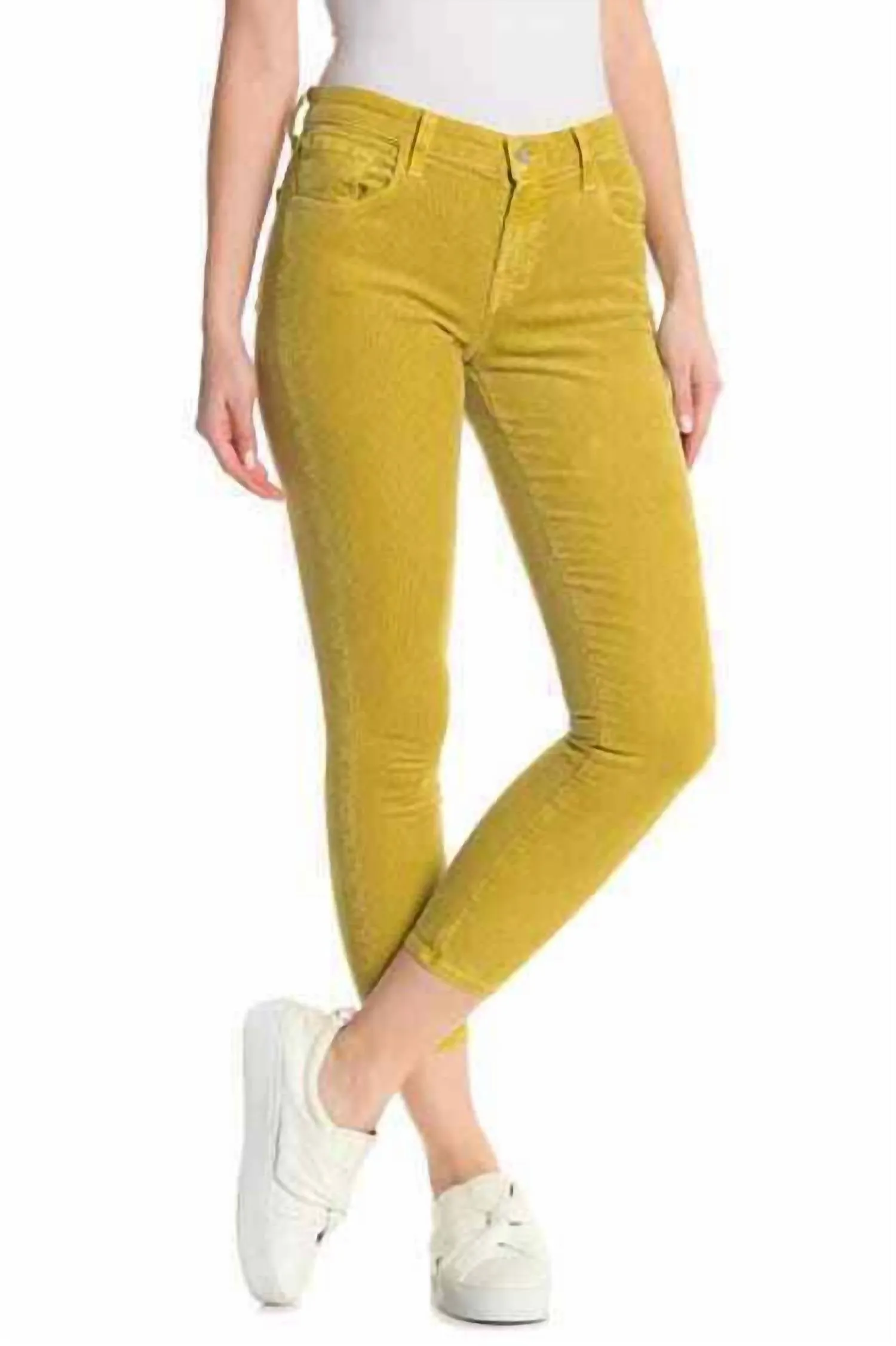 Absinthe Corduroy Mid Rise Stretch Pants In Yellow