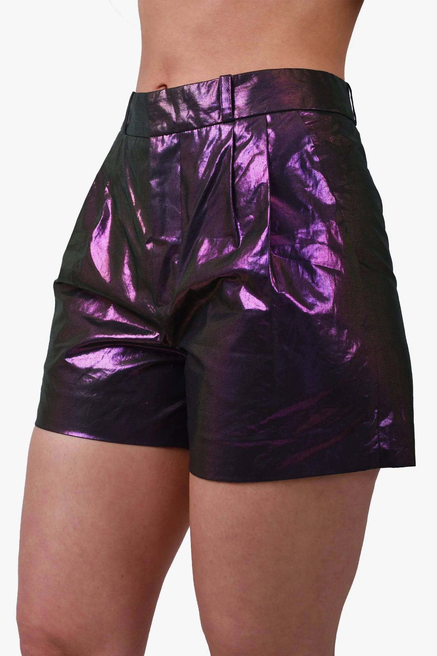 Area Purple Iridescent High Waisted Tailored Shorts Size 4