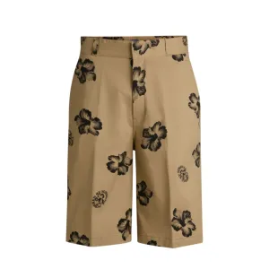 Baggy-fit shorts in hibiscus-print stretch-cotton twill