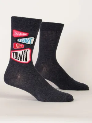 Blue Q Mens Crew Socks - Damn I Love This Town