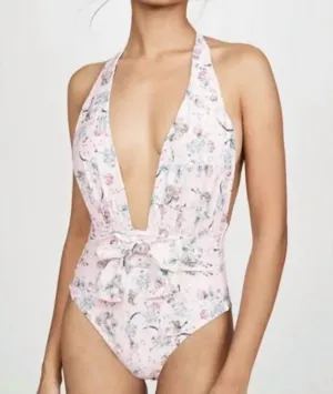 Brooklyn Floral Halter One Piece Swimsuit In Pink