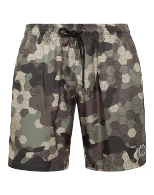 Camouflage Long Swim Boxer Monogram