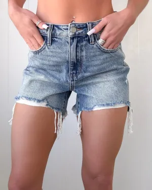 Camri High Rise Distressed Shorts - Medium Wash