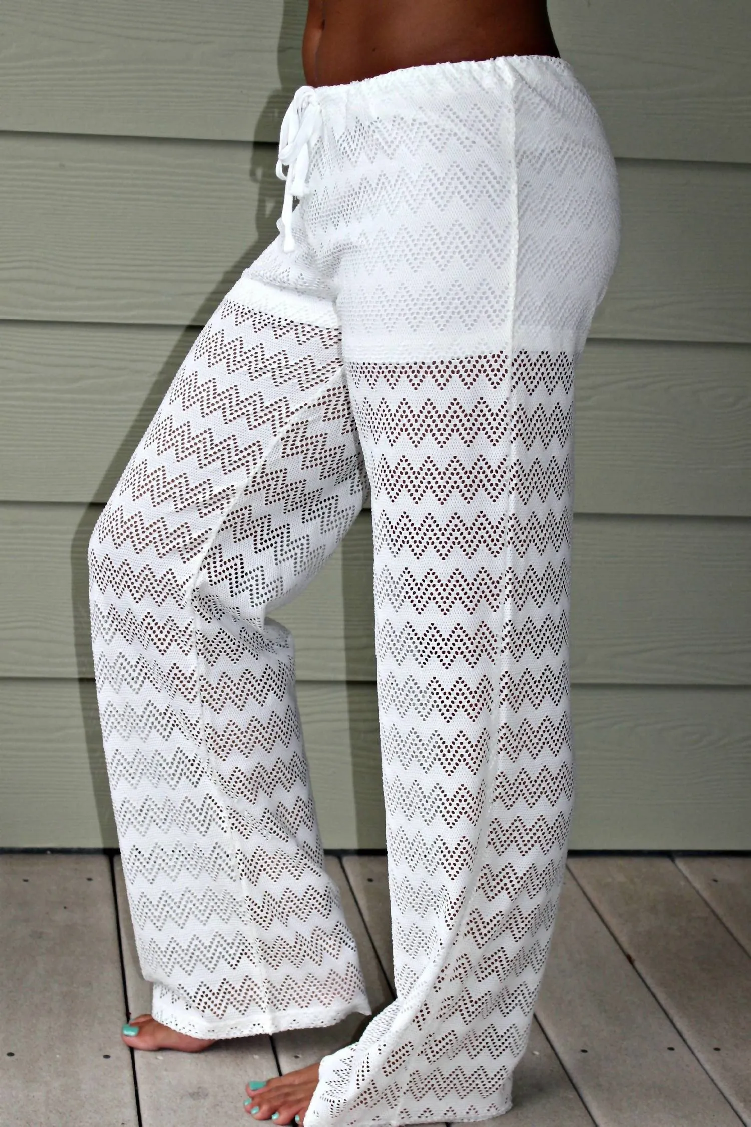 Chevron Knit Pants In White