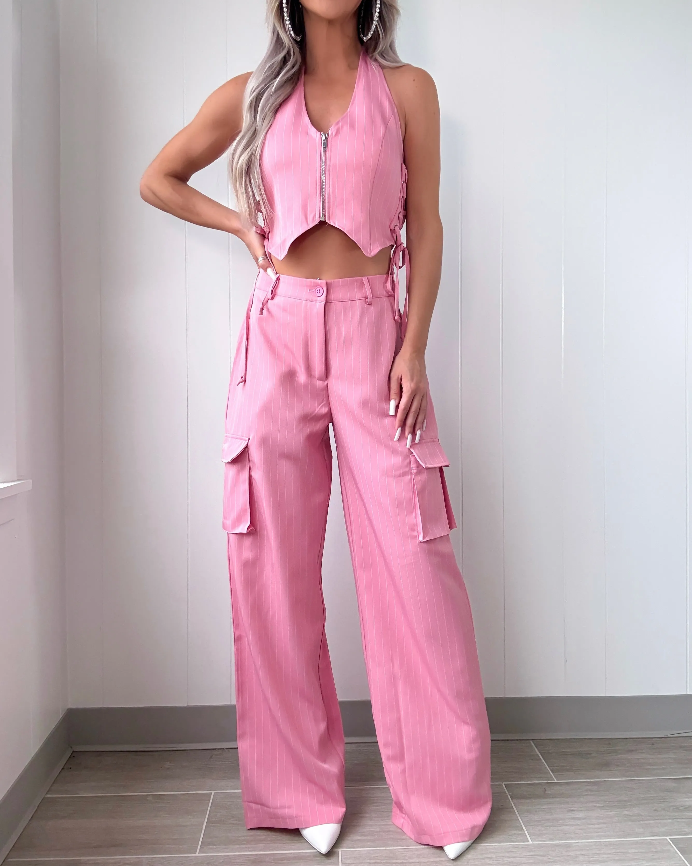 Chic Directive Cargo Pants Set - Pink