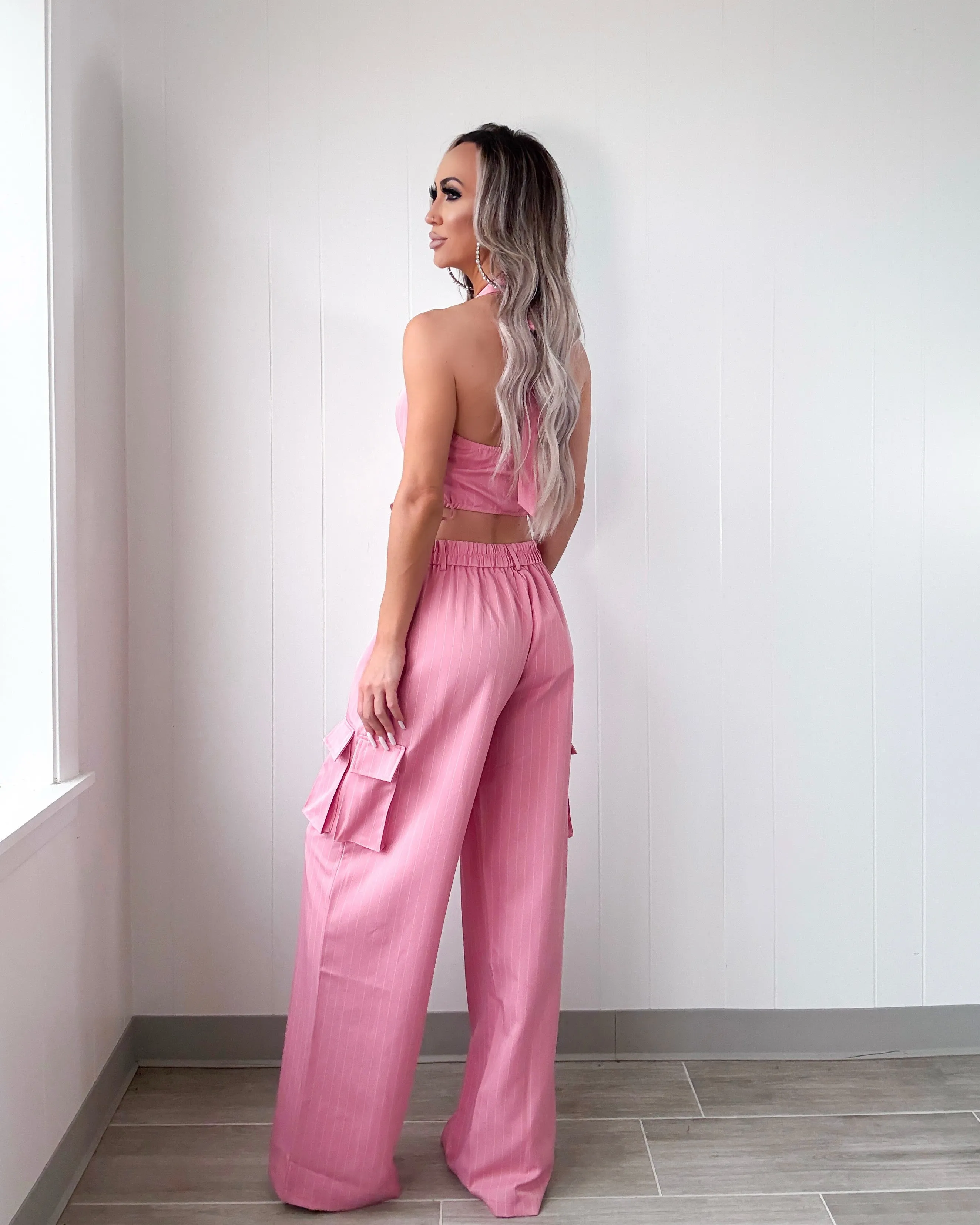 Chic Directive Cargo Pants Set - Pink