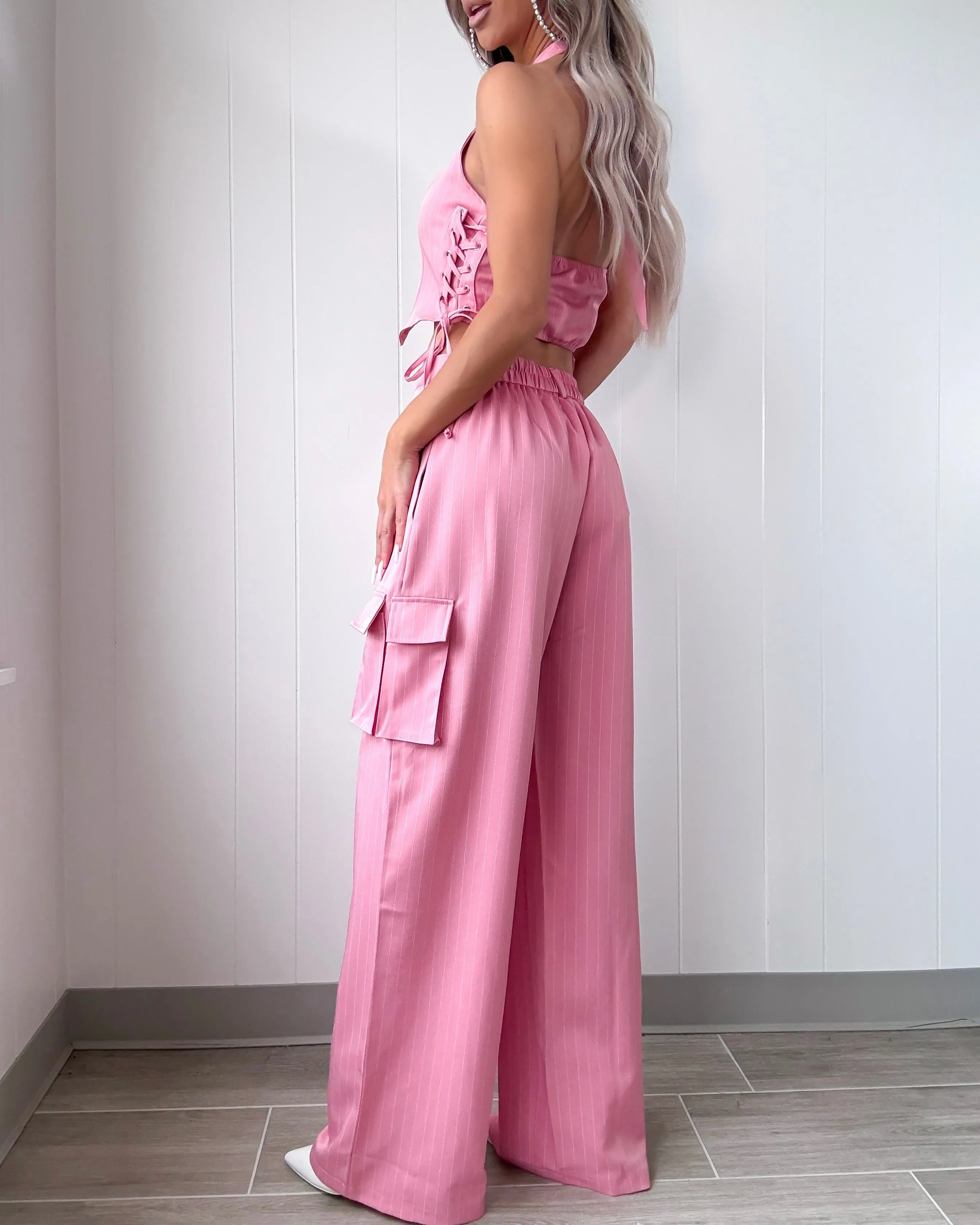 Chic Directive Cargo Pants Set - Pink