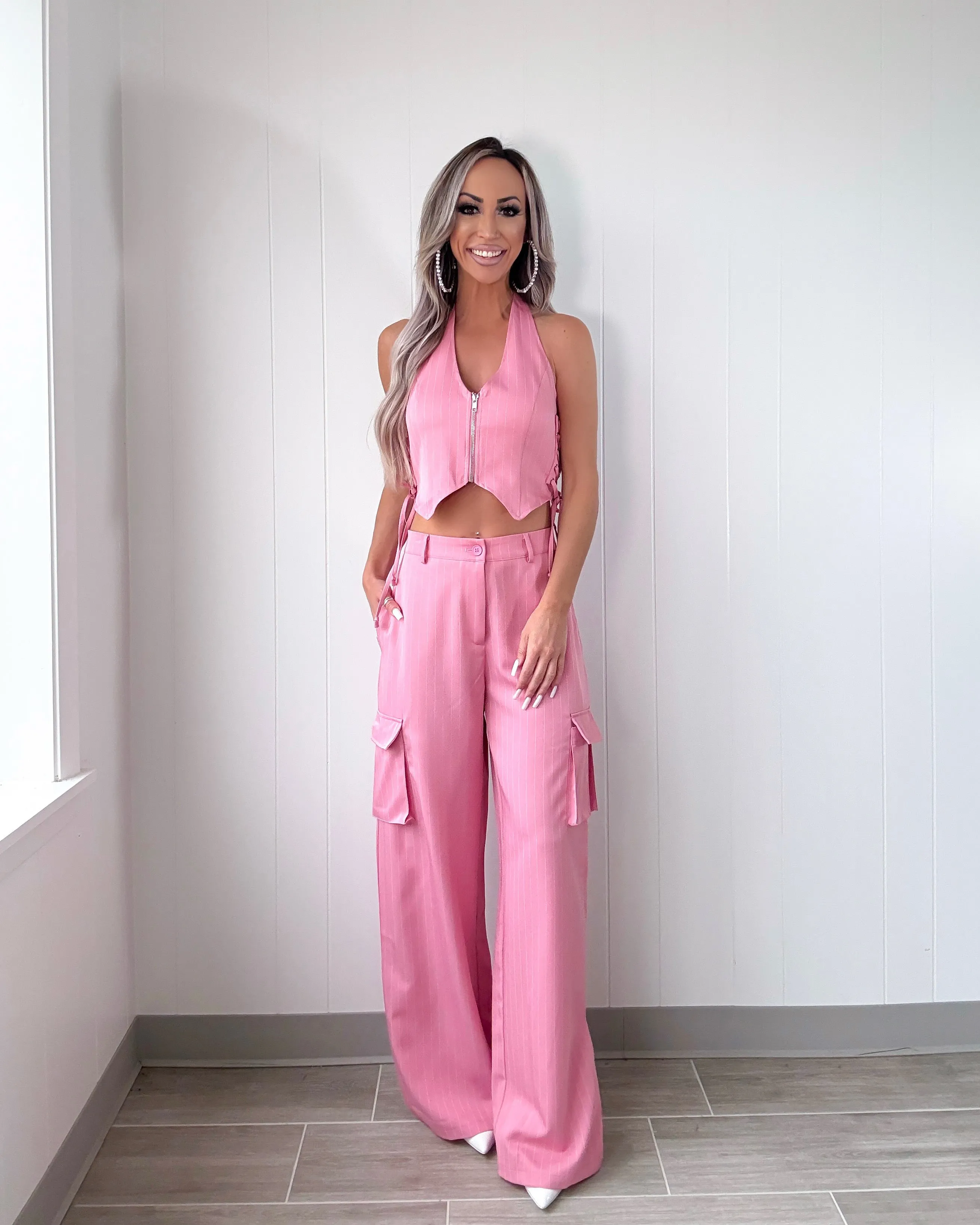 Chic Directive Cargo Pants Set - Pink