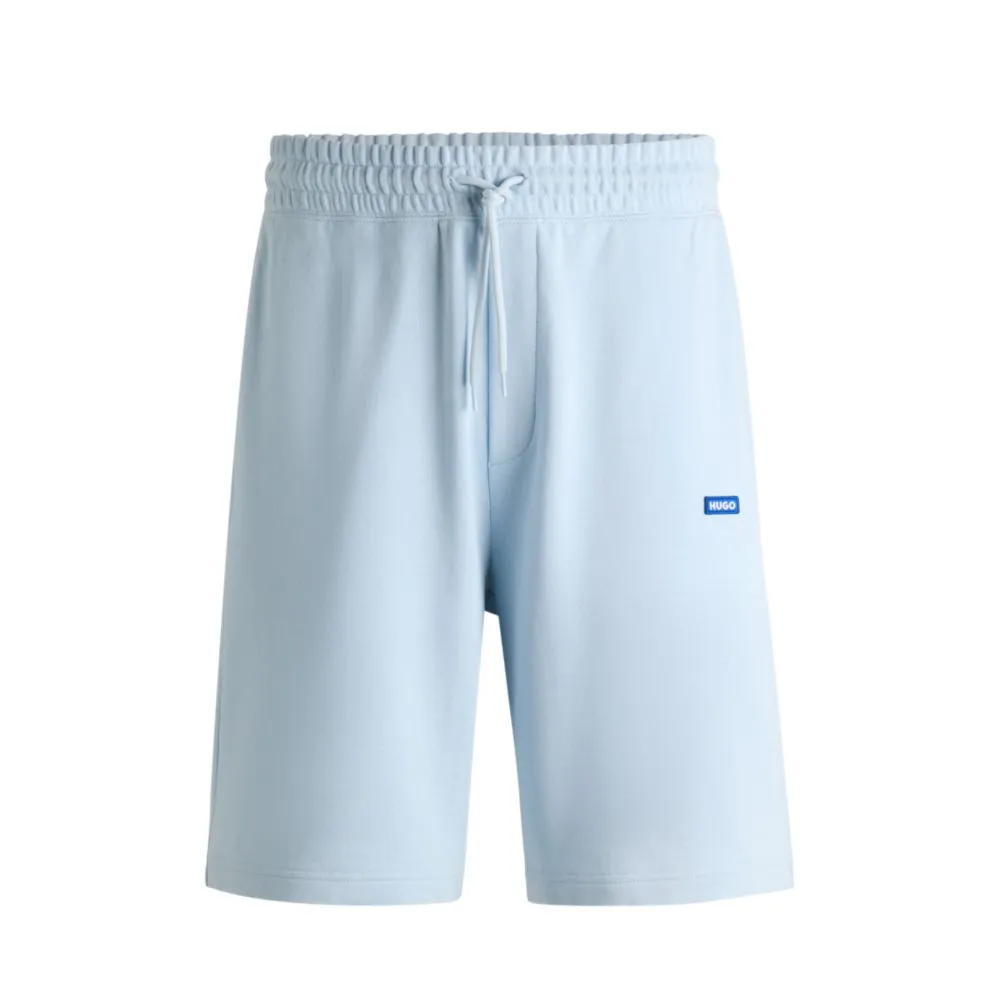 Cotton-terry shorts with blue logo patch