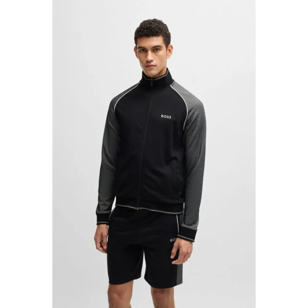 Cotton zip-up jacket with contrast piping
