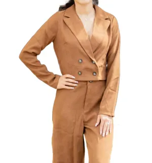 Cropped Blazer And Pants Two-Piece Set In Brown