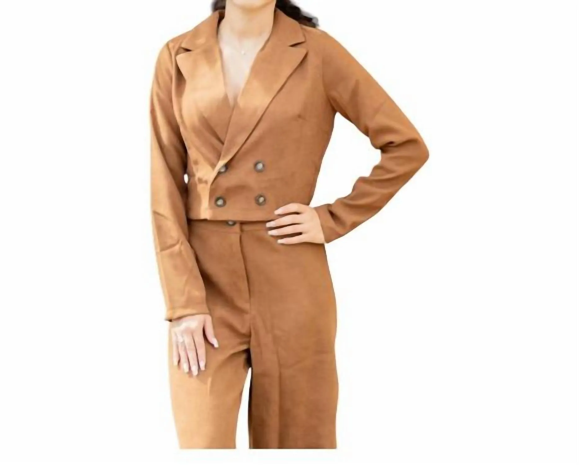 Cropped Blazer And Pants Two-Piece Set In Brown