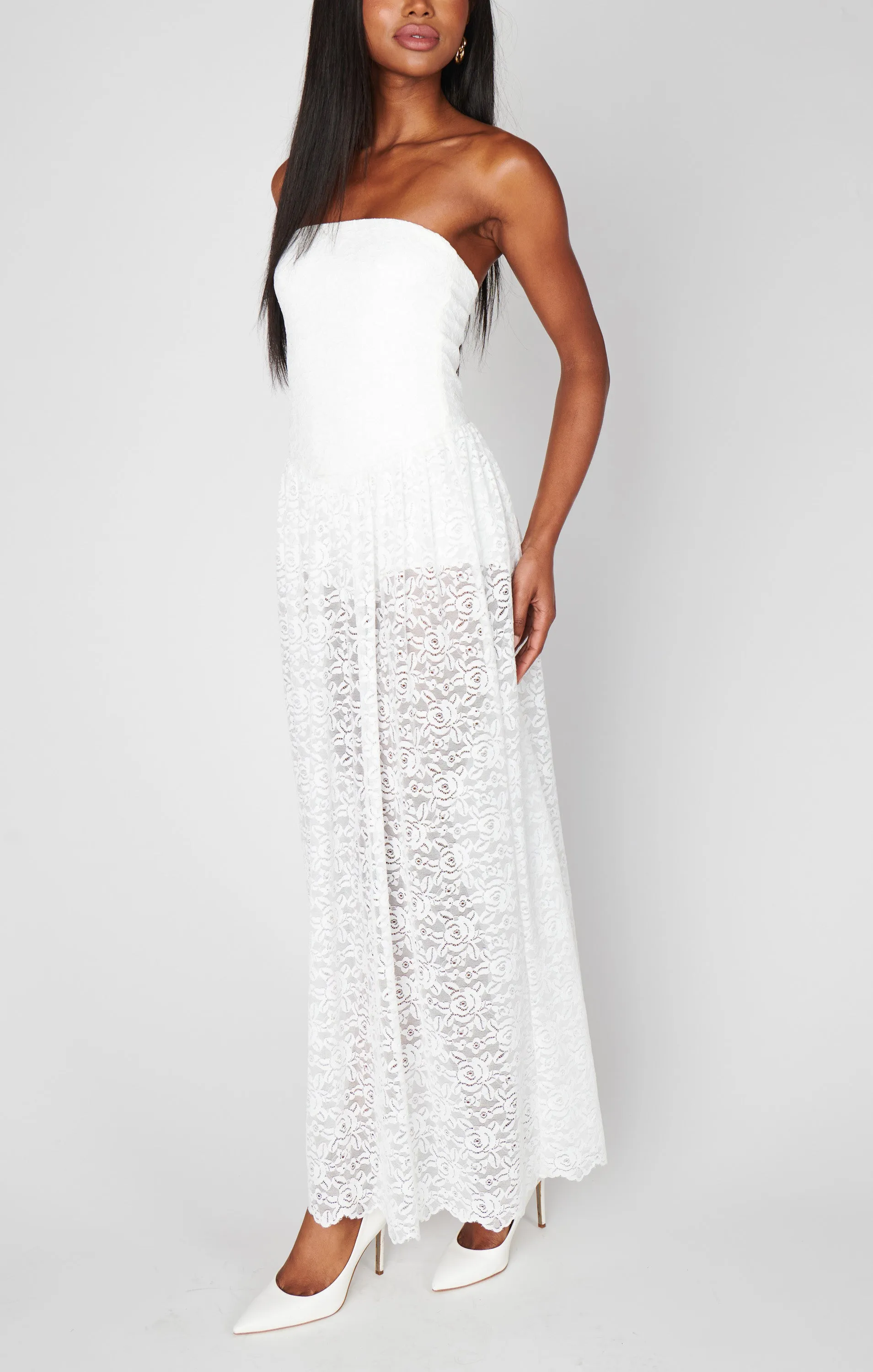 Diana Drop Waist Dress ~ White Lovely Lace