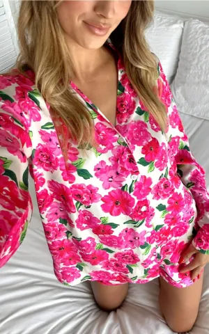 Early Riser Pj Set In Pink Floral Soiree