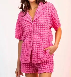 Emma Puffy Short Sleeve Shirt And Shorts Set In Pink