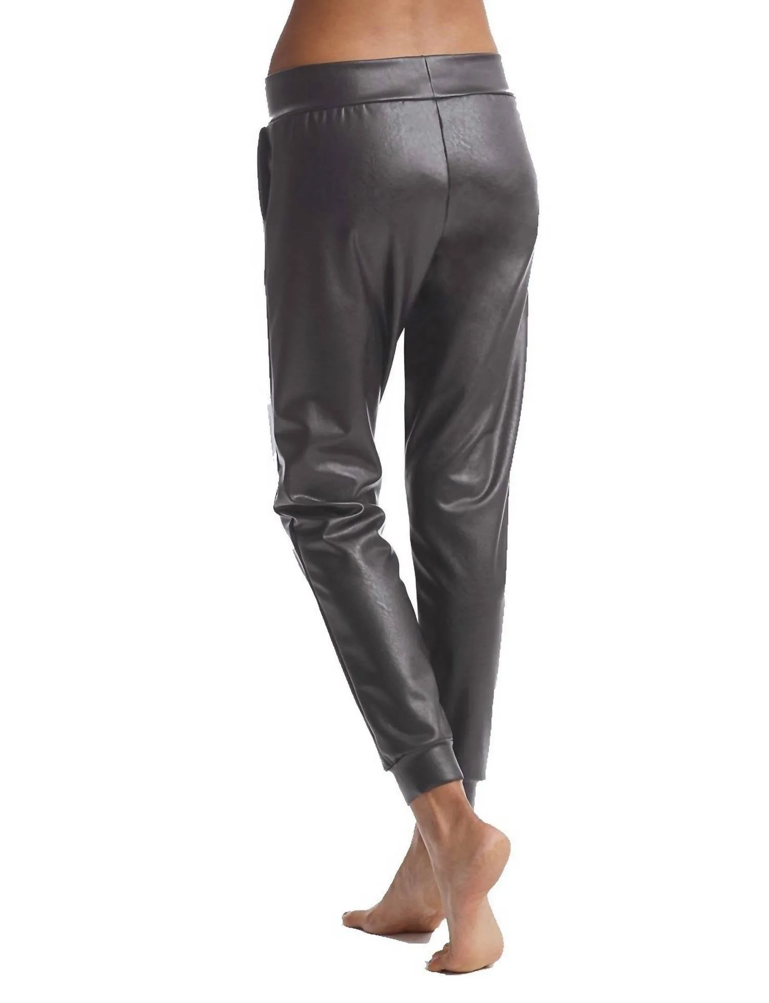 Faux Leather Jogger In Grey