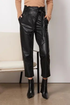 Faux Leather Paper Bag Trouser In Black