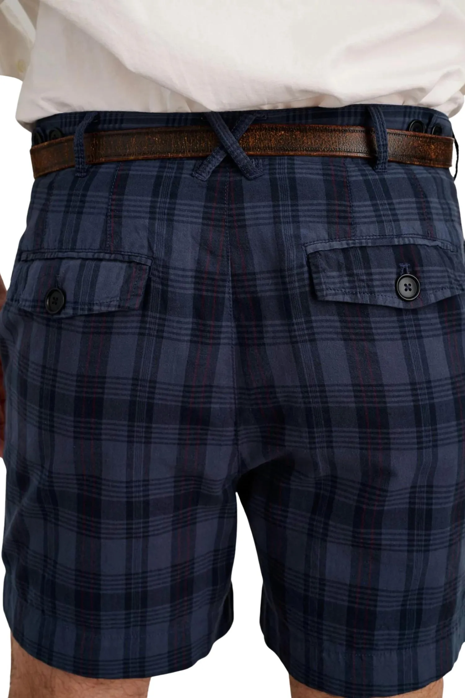 Flat Front Short In Navy Madras