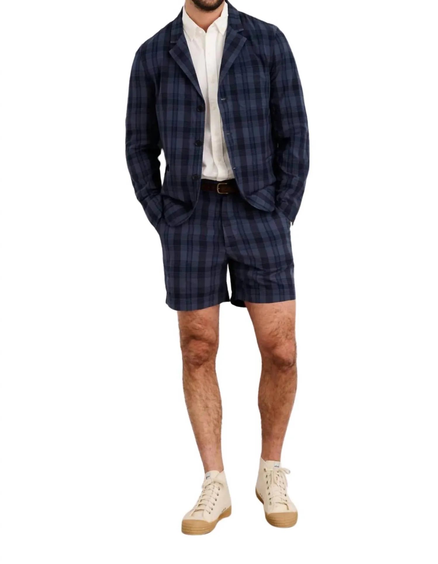 Flat Front Short In Navy Madras