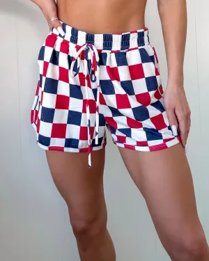 Freedom Flirt Checkered Shorts - Navy/Red