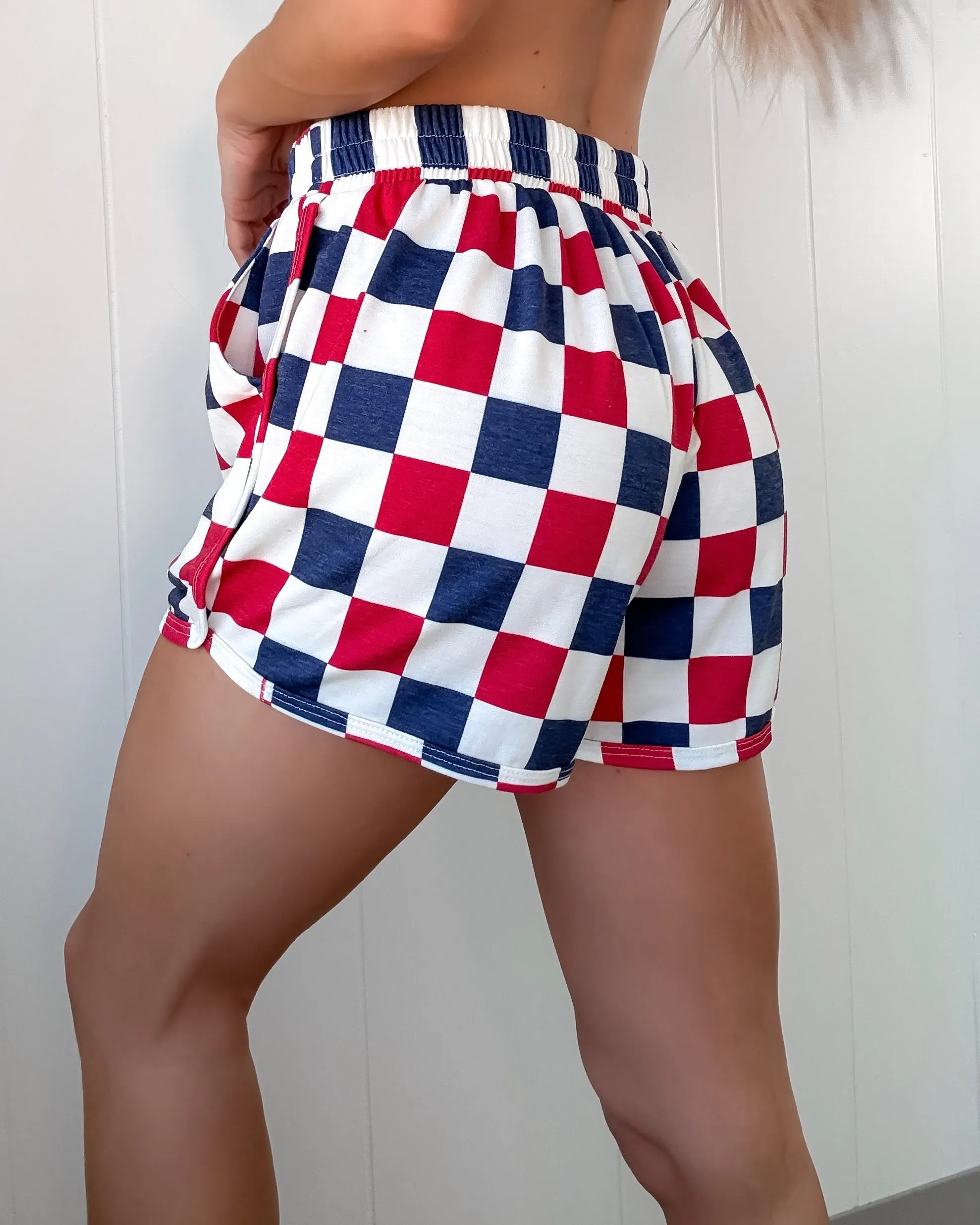 Freedom Flirt Checkered Shorts - Navy/Red