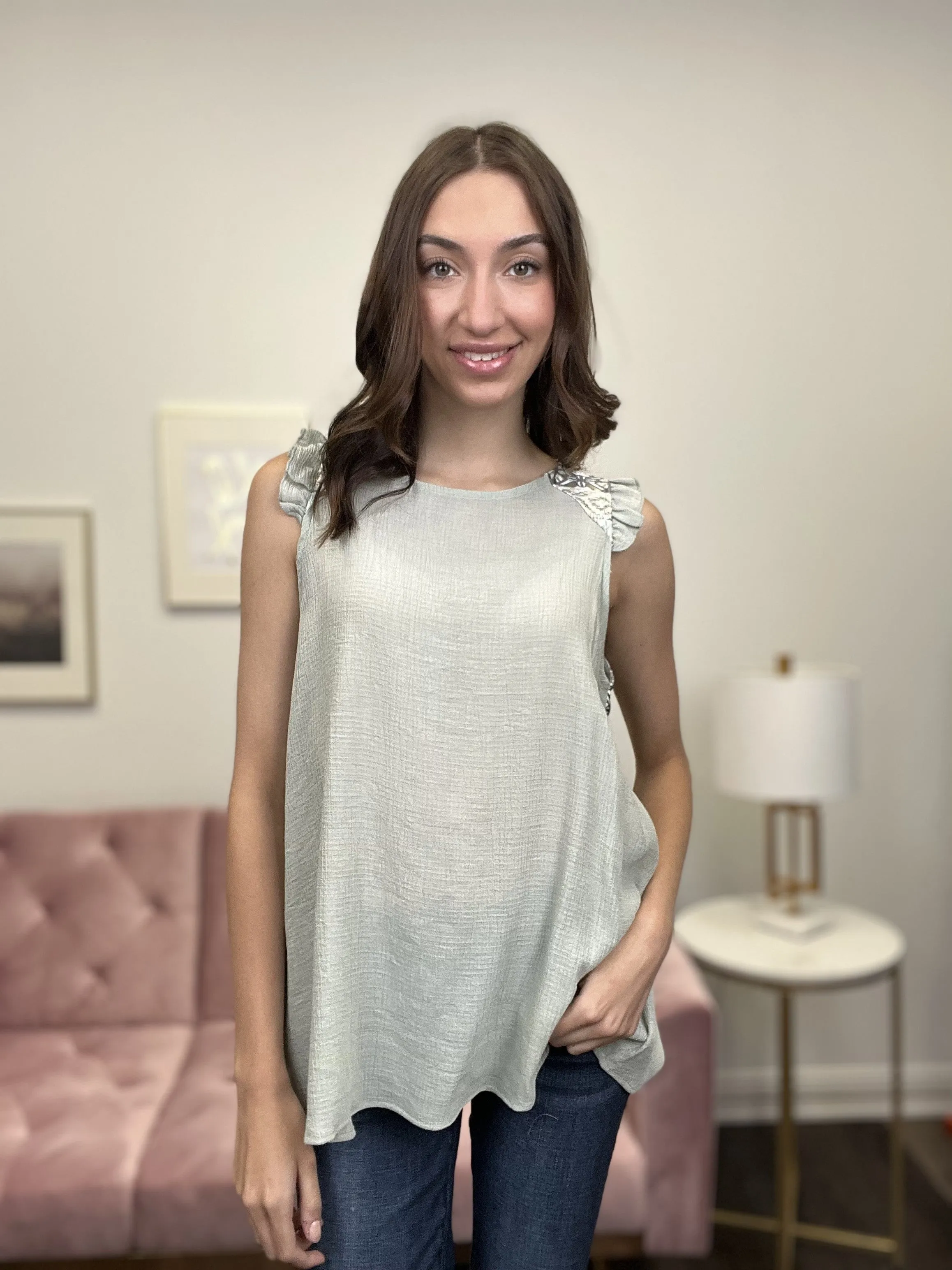 Geometric Peekaboo Women's Lightweight Flowy Tank Top