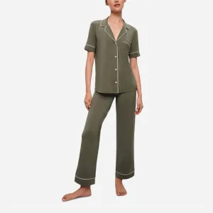 Gisele Tencel Modal Short Sleeve & Pant Pj Set In Moss / Ivory