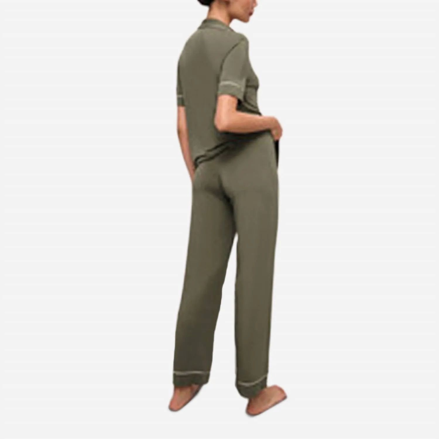 Gisele Tencel Modal Short Sleeve & Pant Pj Set In Moss / Ivory