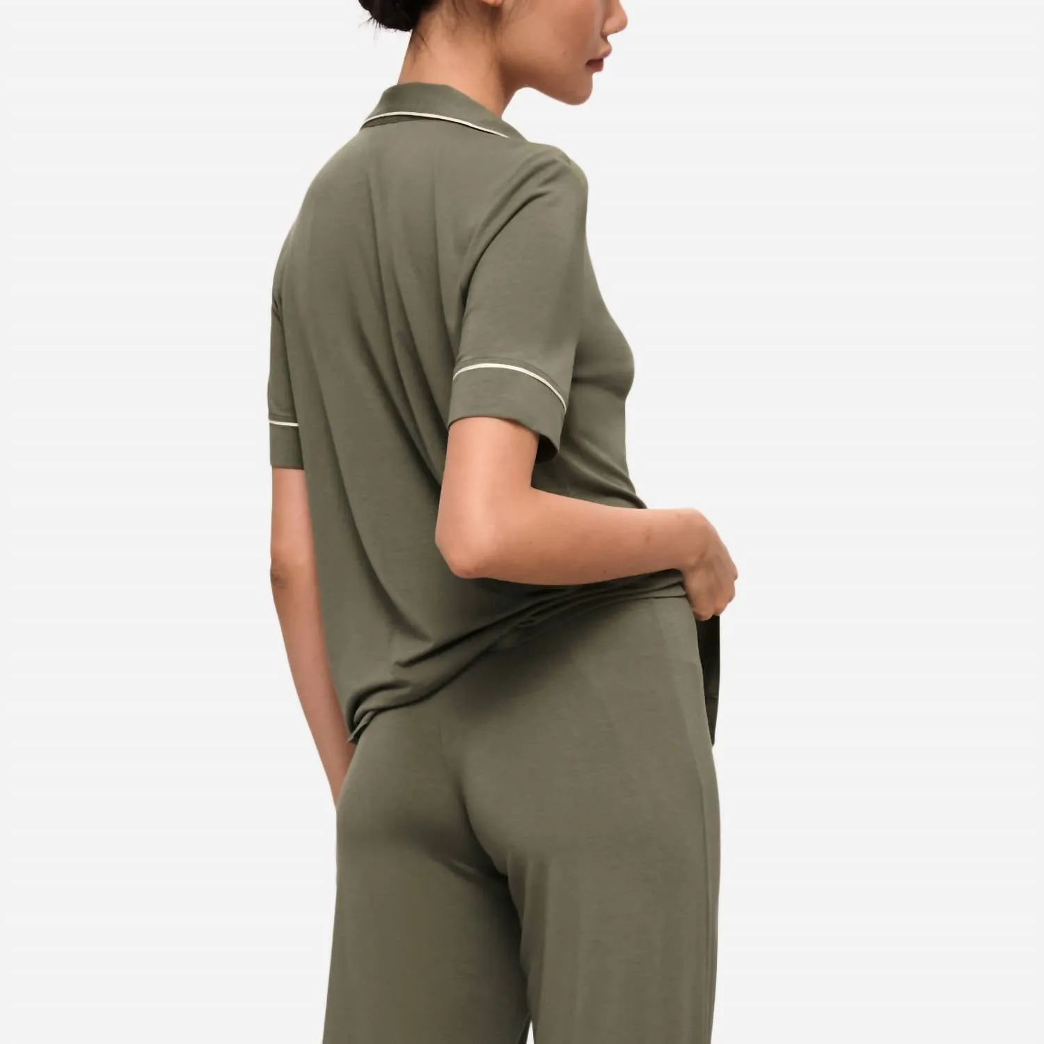 Gisele Tencel Modal Short Sleeve & Pant Pj Set In Moss / Ivory