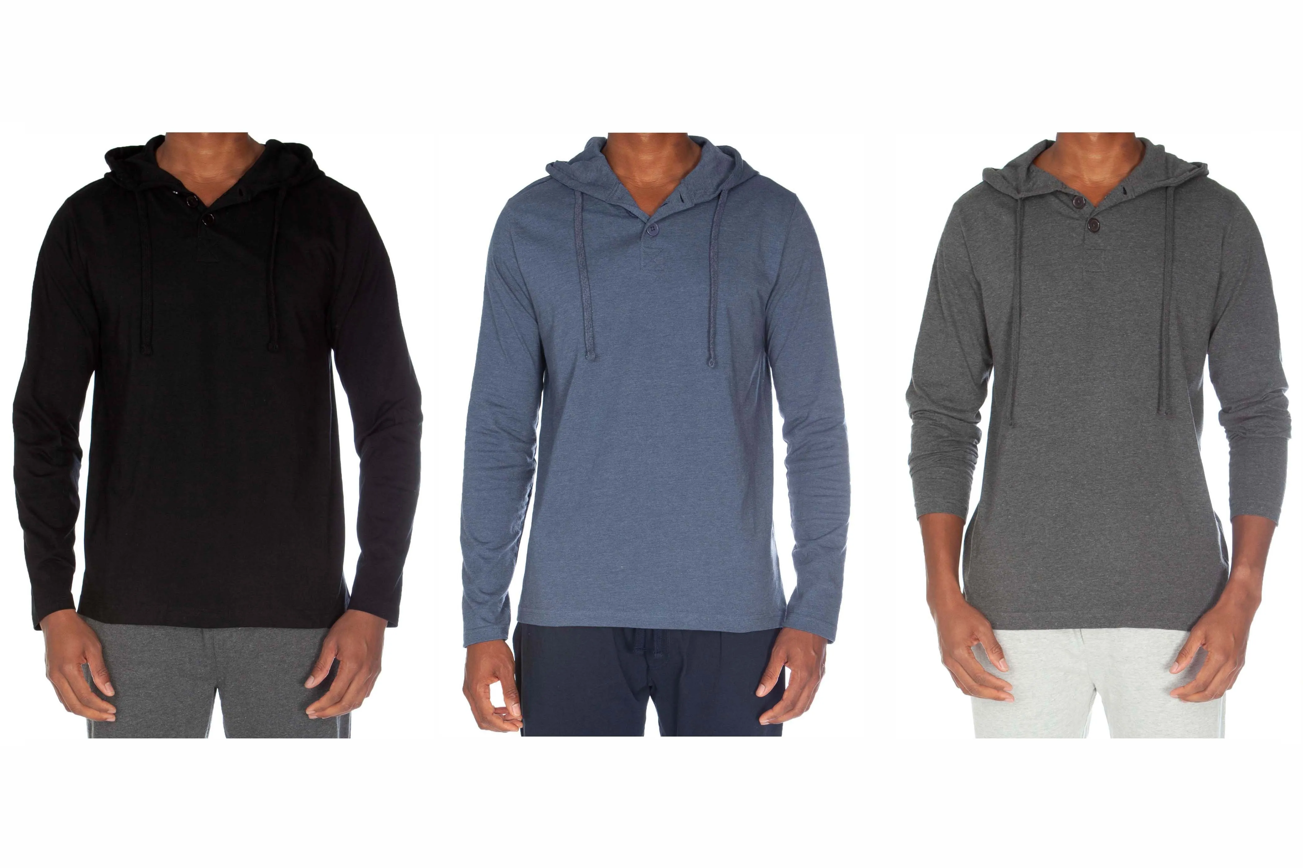 Hooded Henley Non Ribbed With Buttons Value Pack