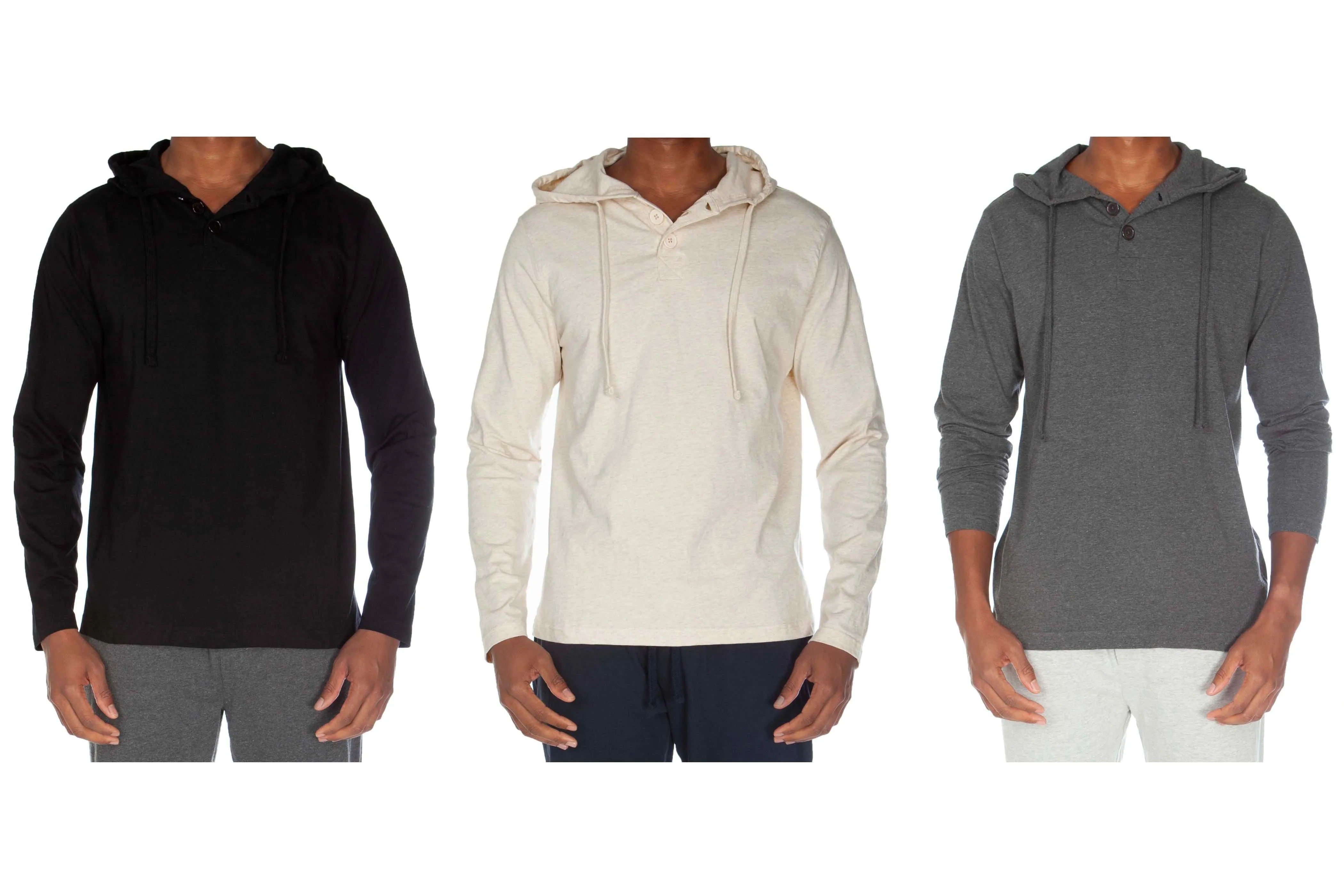Hooded Henley Non Ribbed With Buttons Value Pack