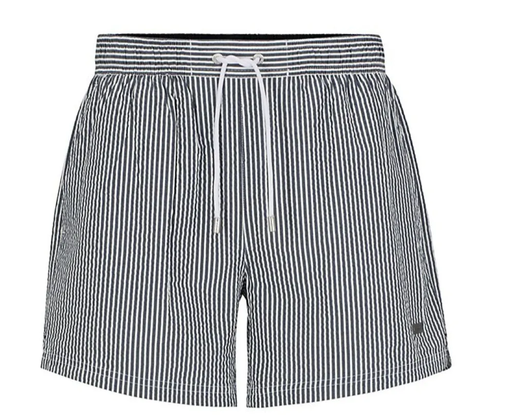 Hugo Boss Men's Velvetfish Black Striped Seersucker Swim Trunks