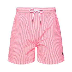 Hugo Boss Men's Velvetfish Pink Striped Seersucker Swim Trunks, Large