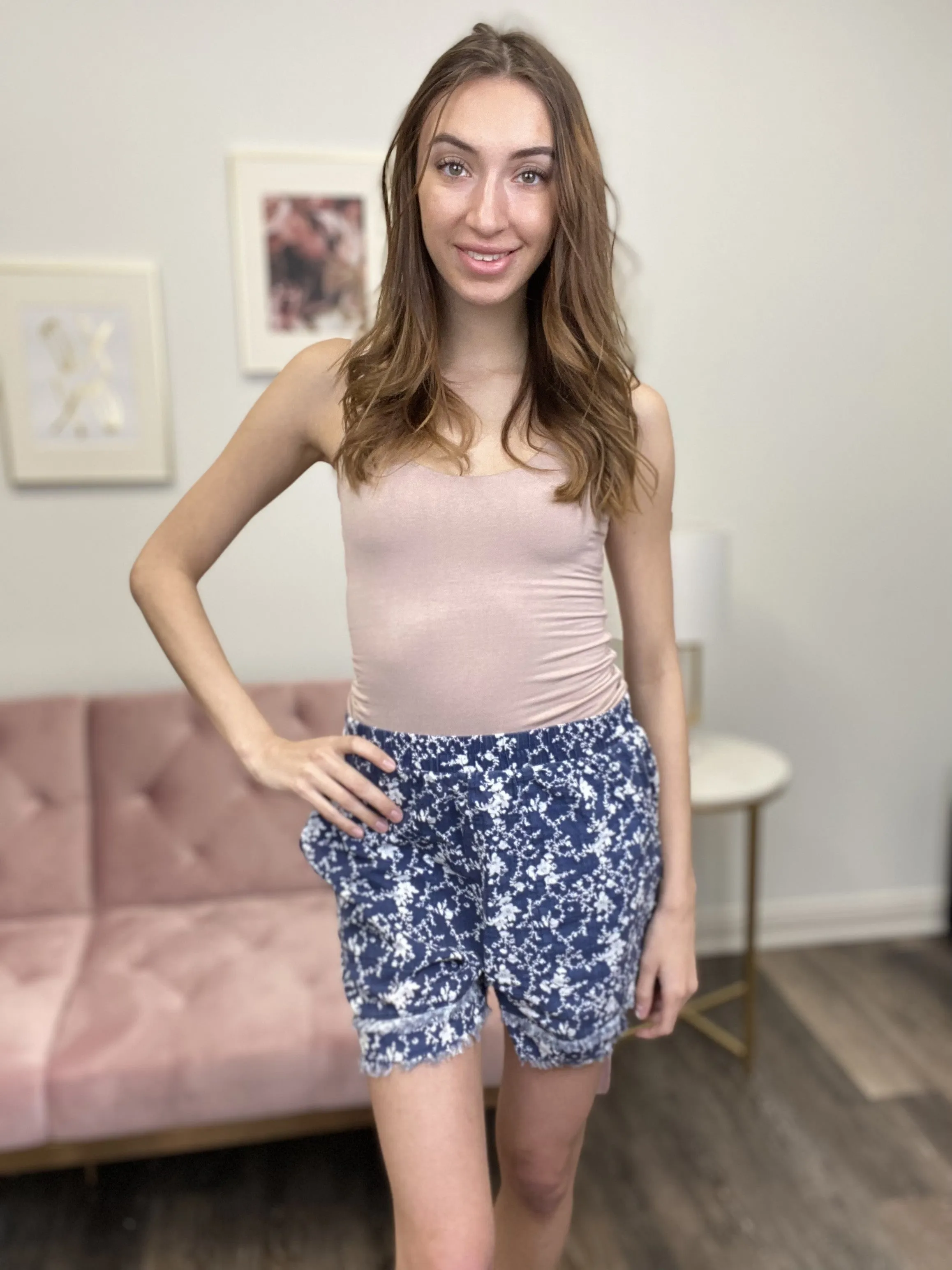 Keep Me Guessing Women's Floral Frayed Hem Shorts