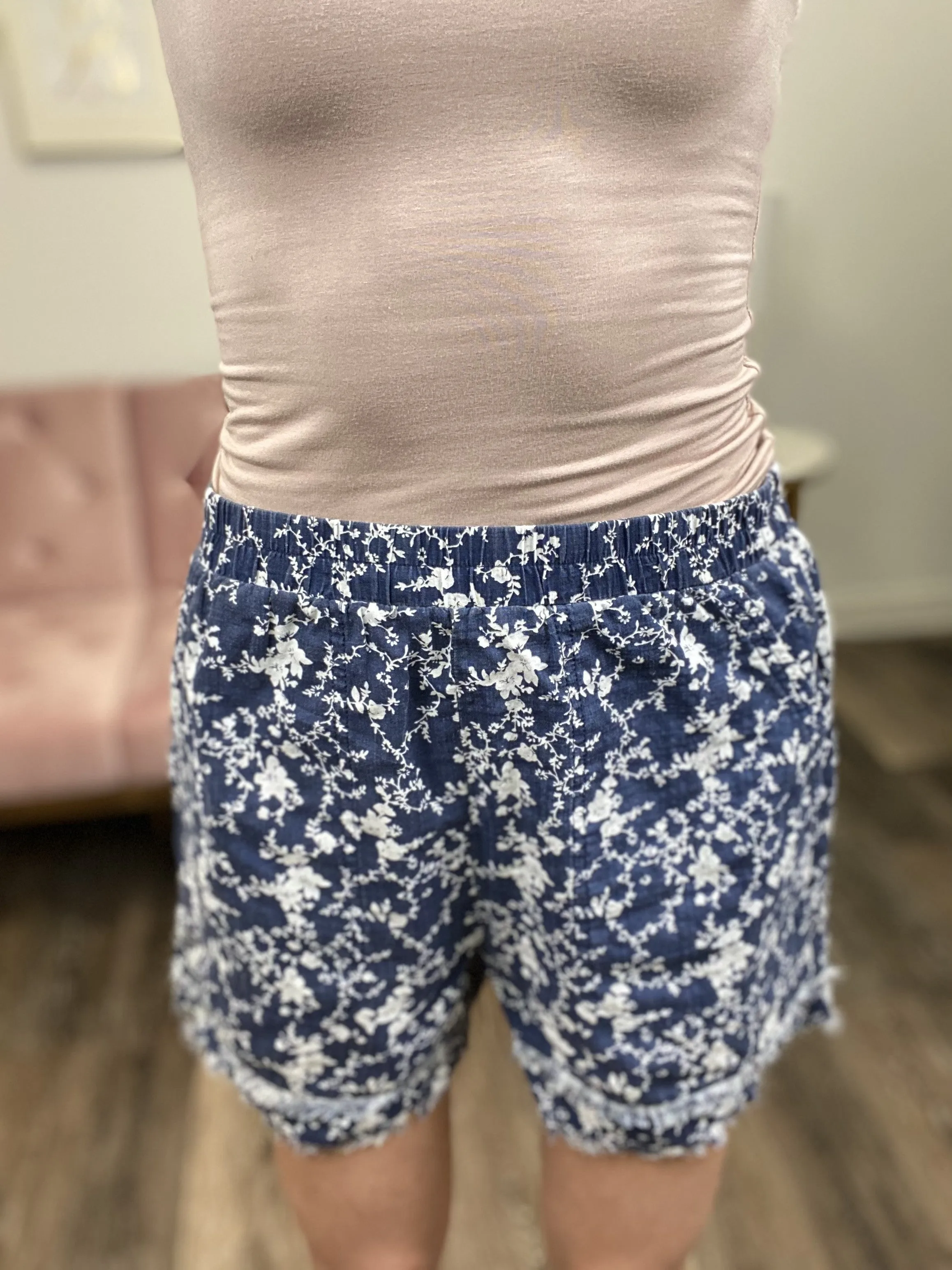 Keep Me Guessing Women's Floral Frayed Hem Shorts