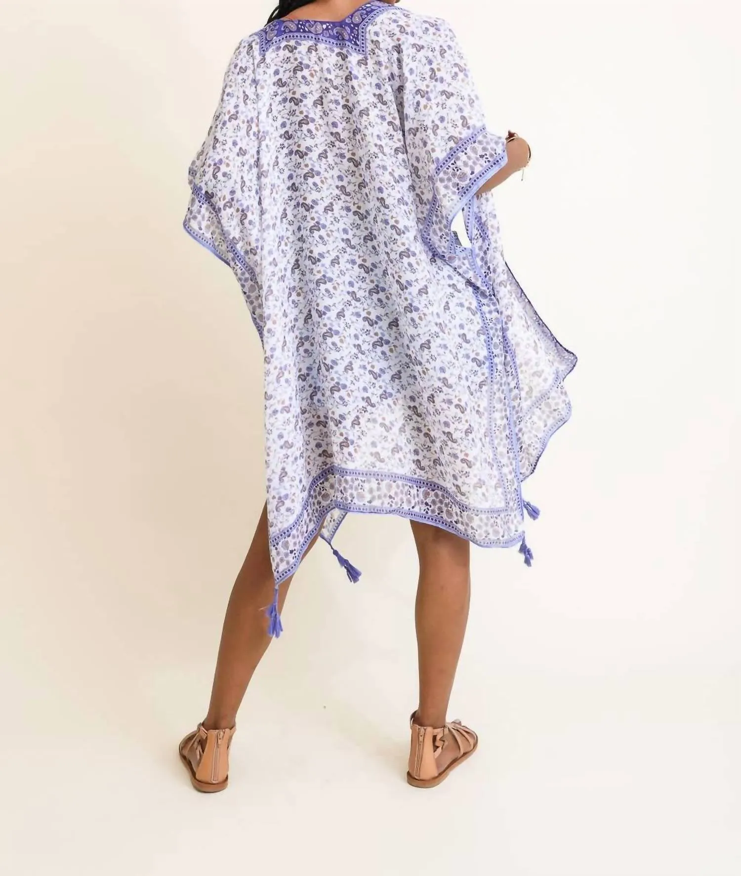 Lightweight Boho Festival Ditsy Floral Paisley Kimono In Lilac Blue White