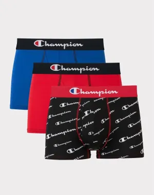 Men's 3-Pack Moisture Wicking Lightweight Stretch Trunks In Scarlet/blue/black Script Print