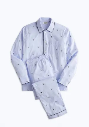 Men's Henry Sheep Pajamas Set In Light Blue/ Black Sheep