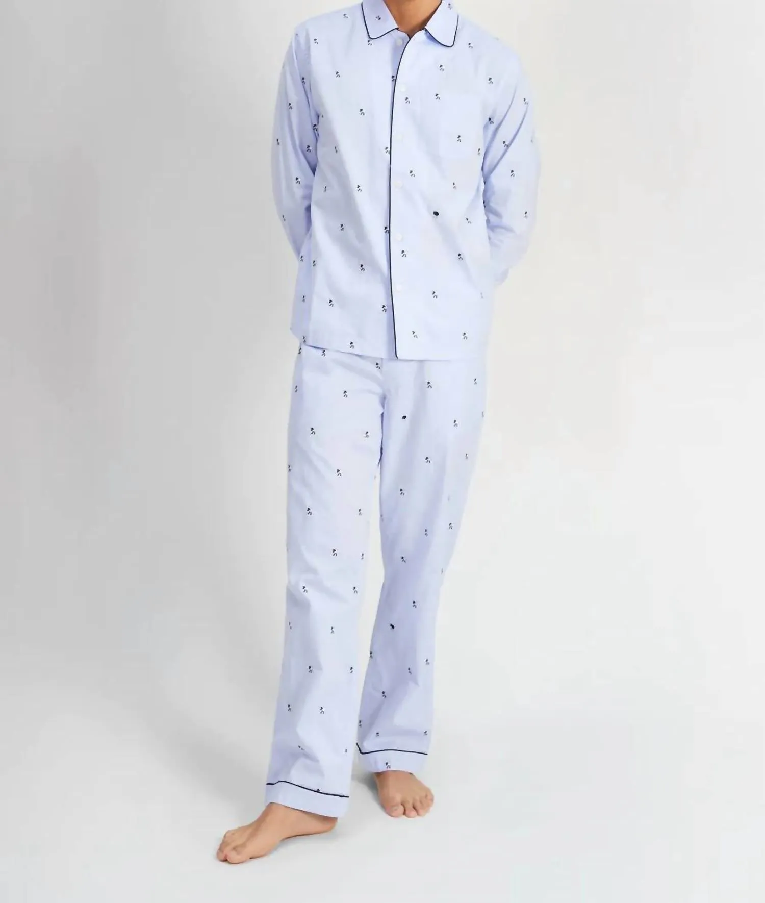 Men's Henry Sheep Pajamas Set In Light Blue/ Black Sheep
