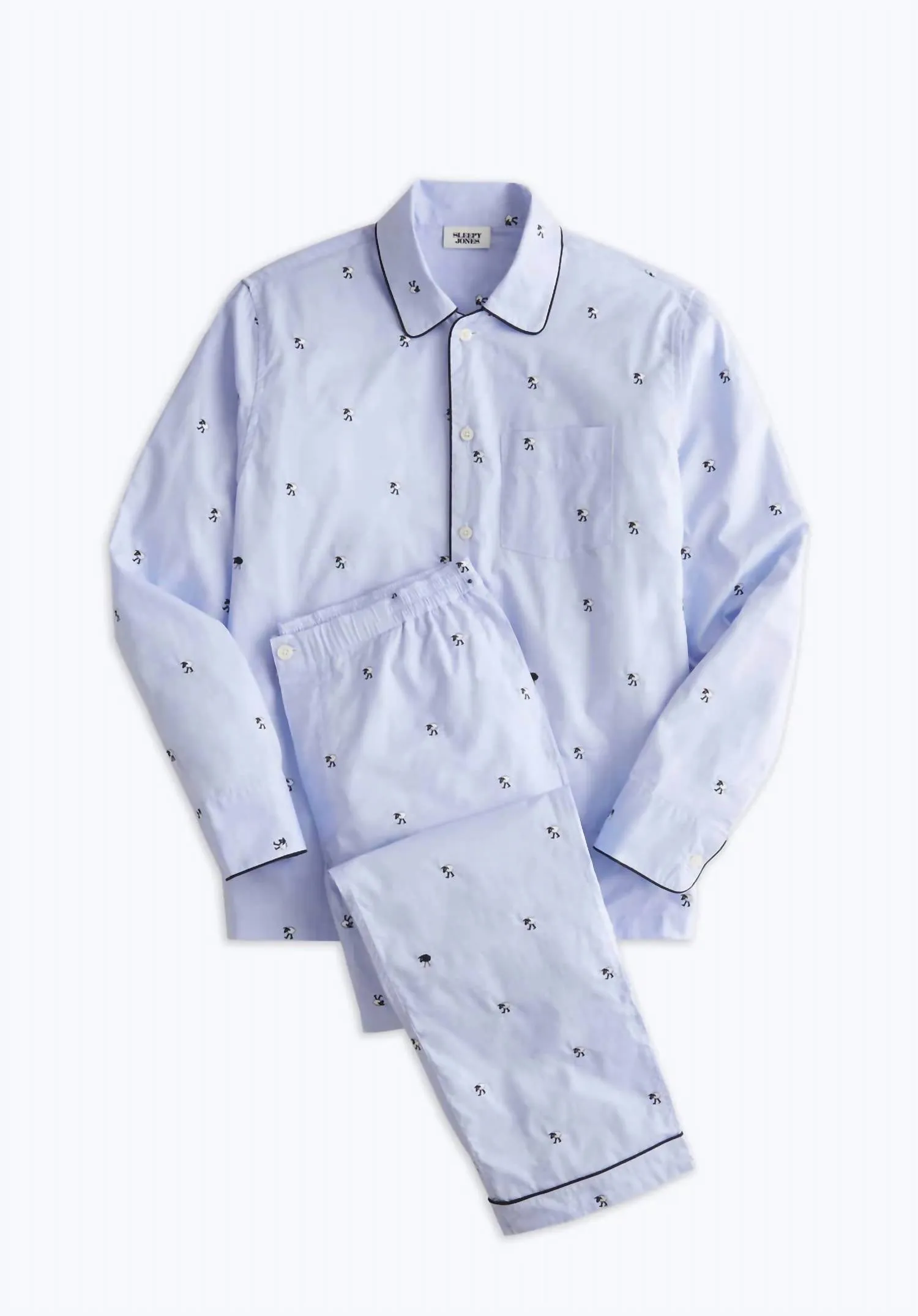 Men's Henry Sheep Pajamas Set In Light Blue/ Black Sheep