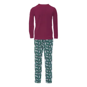 Men's Long Sleeve Pajama Set In Cedar Santa Dogs