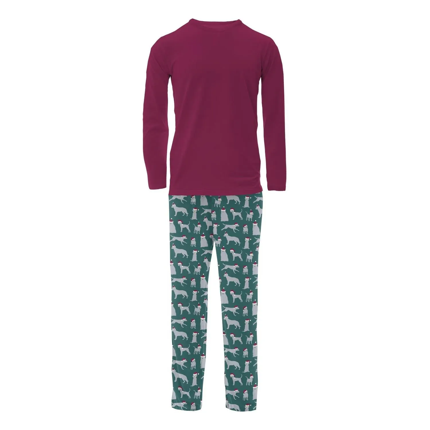 Men's Long Sleeve Pajama Set In Cedar Santa Dogs