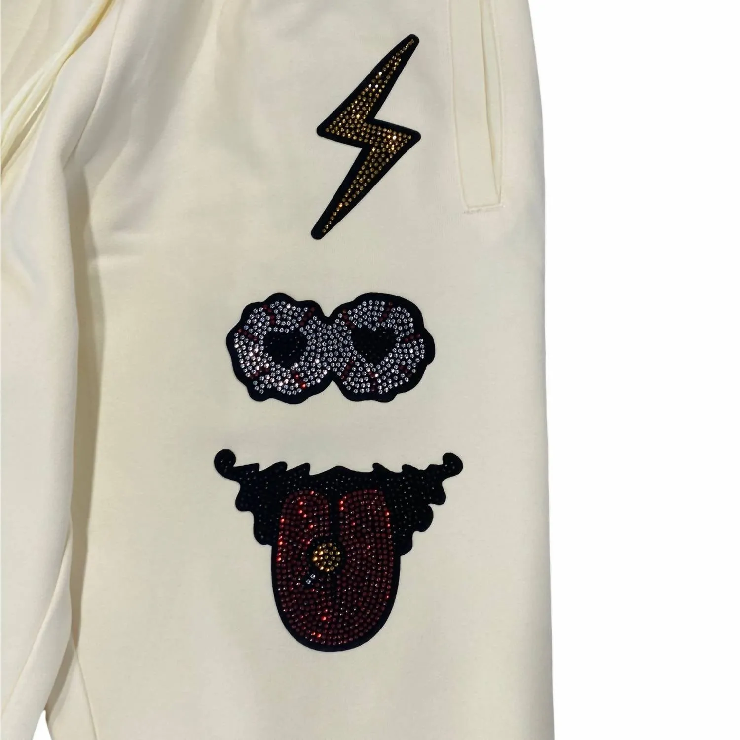 Men's Rhinestone Stoned Joggers In Eggshell