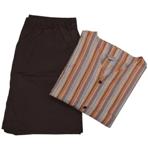 Men's Striped Cotton Pajama Set In Orange/brown