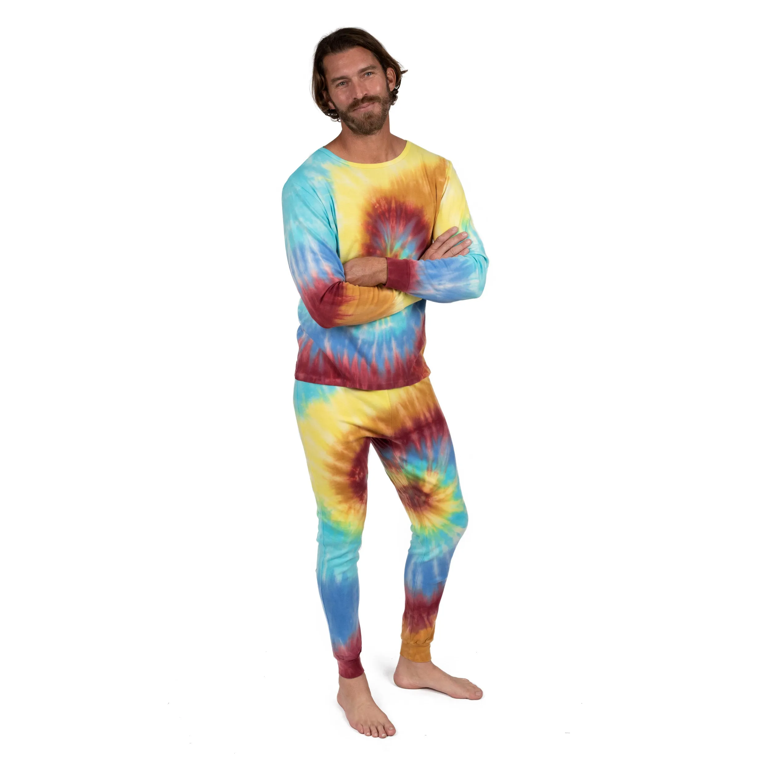 Mens Two Piece Cotton Pajamas Tie Dye