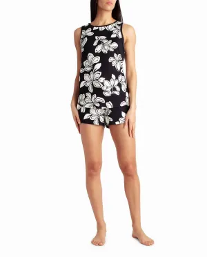 Peached Jersey Tank And Short Sleepwear Set In Lime Floral