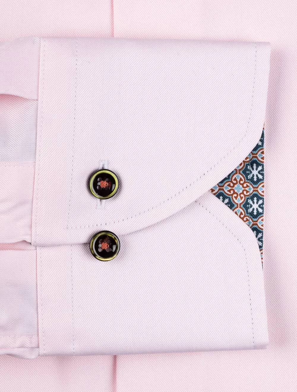Pink Contrast Inlay Fitted Shirt