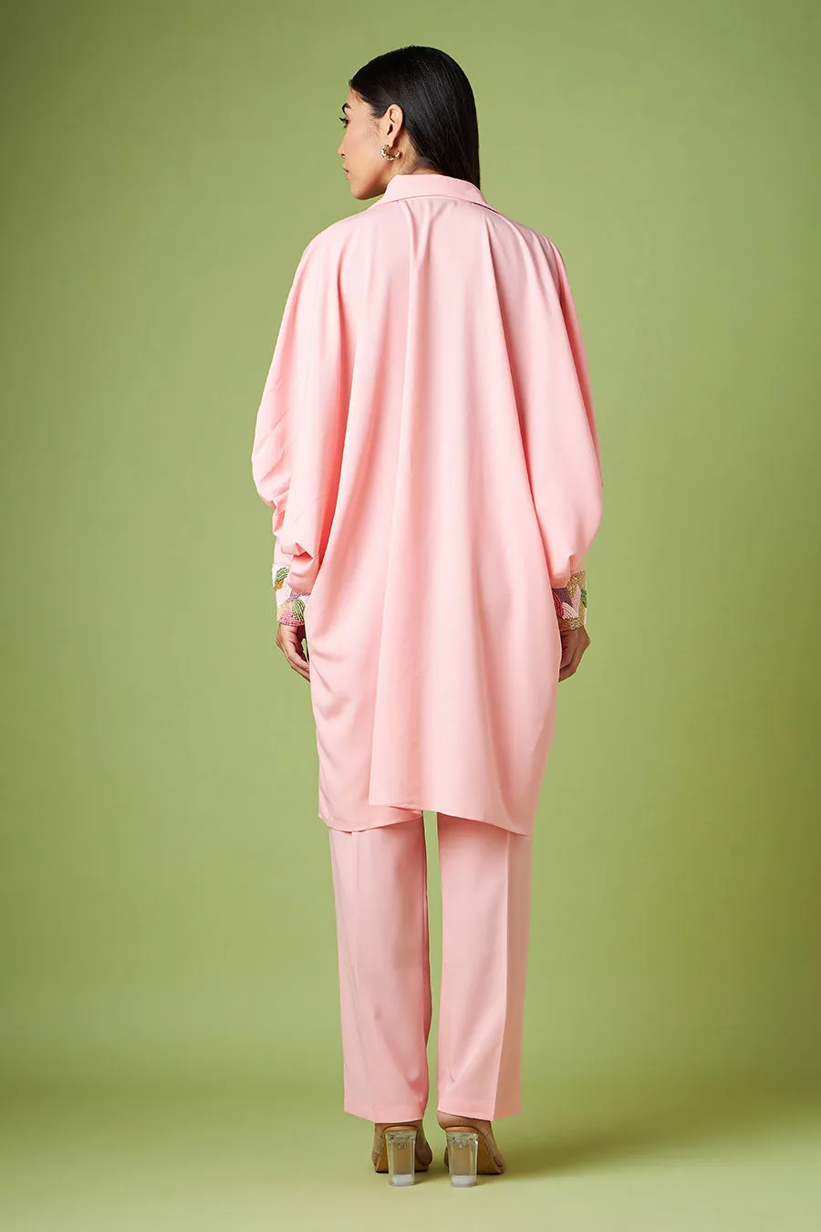 Pink Embellished Shirt & Pant Co-Ord Set