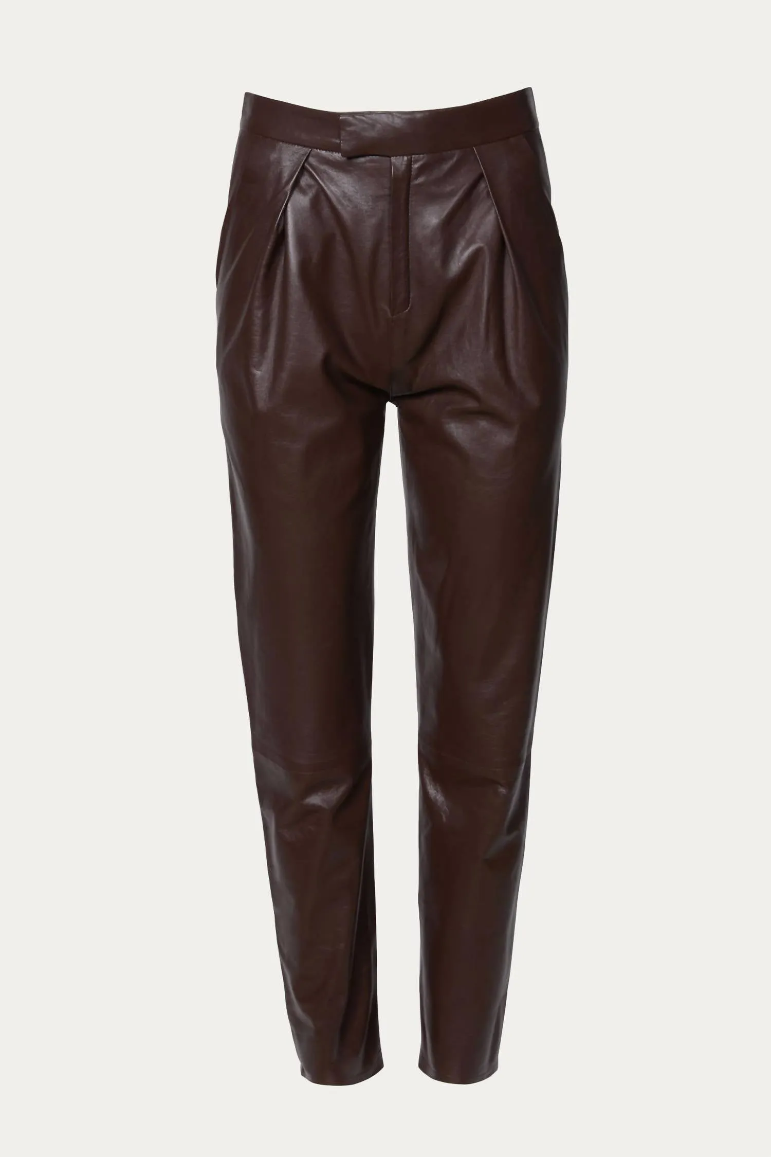 Pleated Leather Pants In Plum